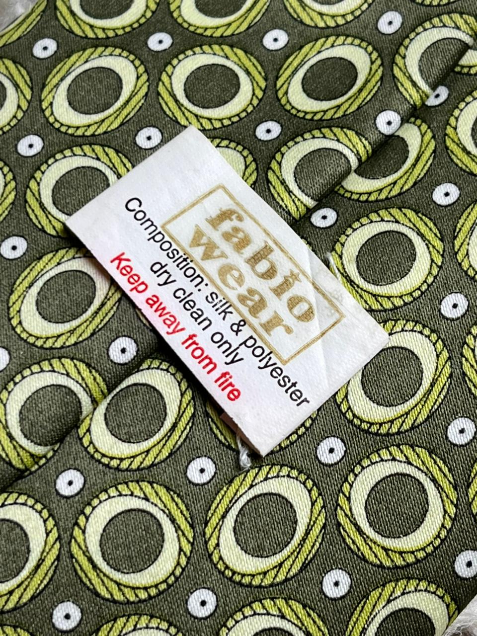 Fabio Wear Olive Green Retro Geometric Circle Pattern Silk Blend Mens Tie