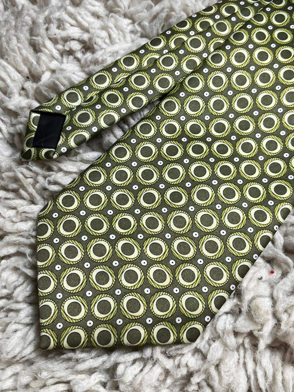 Fabio Wear Olive Green Retro Geometric Circle Pattern Silk Blend Mens Tie