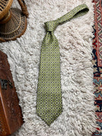 Fabio Wear Olive Green Retro Geometric Circle Pattern Silk Blend Mens Tie