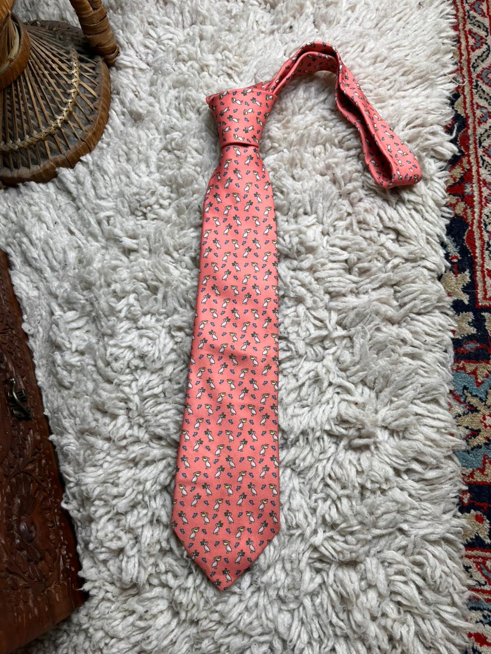 The Collection Debenham Salmon Pink Pelican Fish Novelty Animals Pattern Polyester Tie