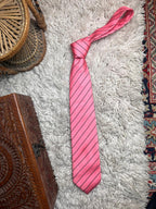 Tie Rack Hot Pink Black Diagonal Thin Repp Stripe 100% Woven Silk Mens Tie