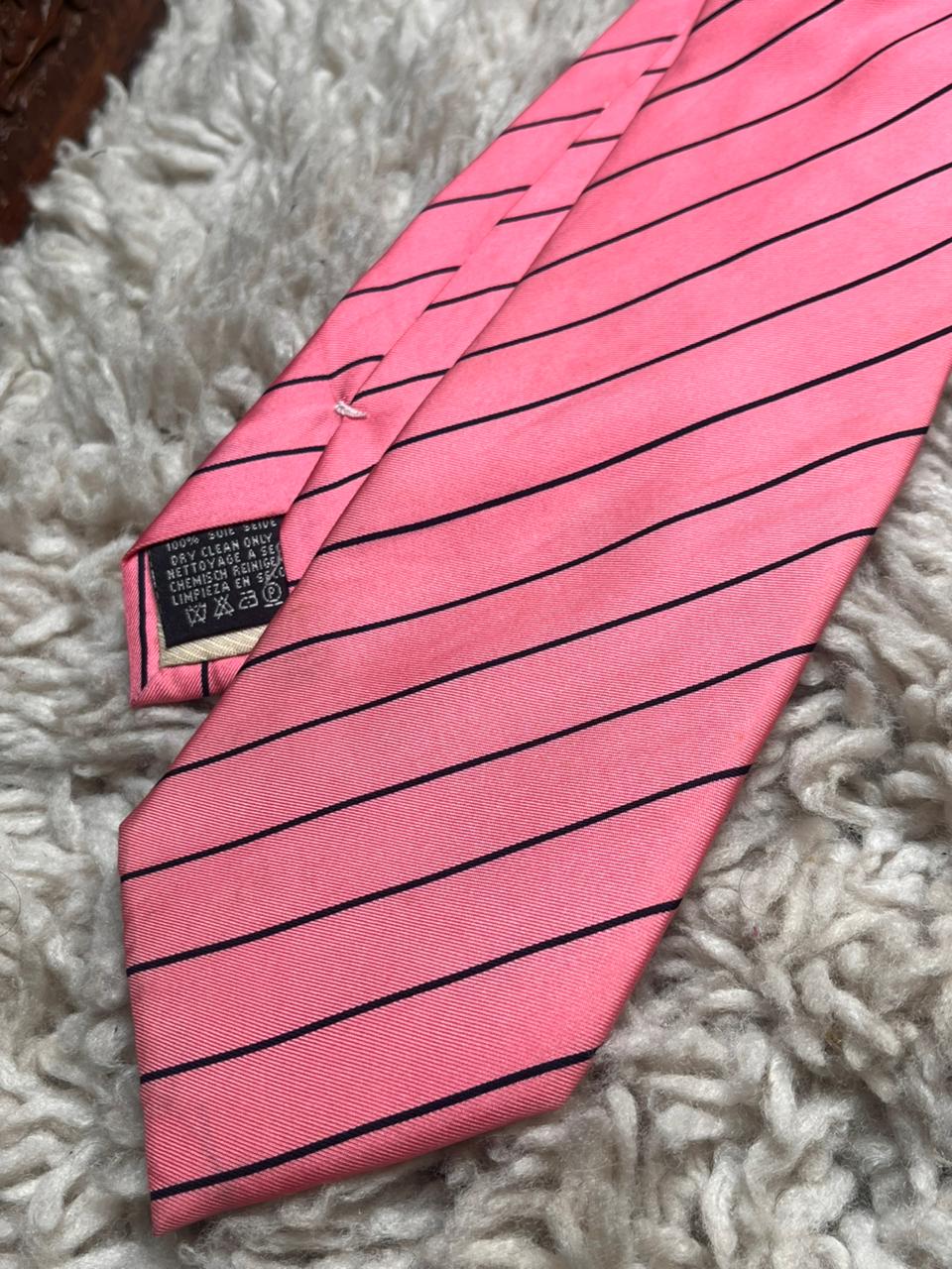 Tie Rack Hot Pink Black Diagonal Thin Repp Stripe 100% Woven Silk Mens Tie