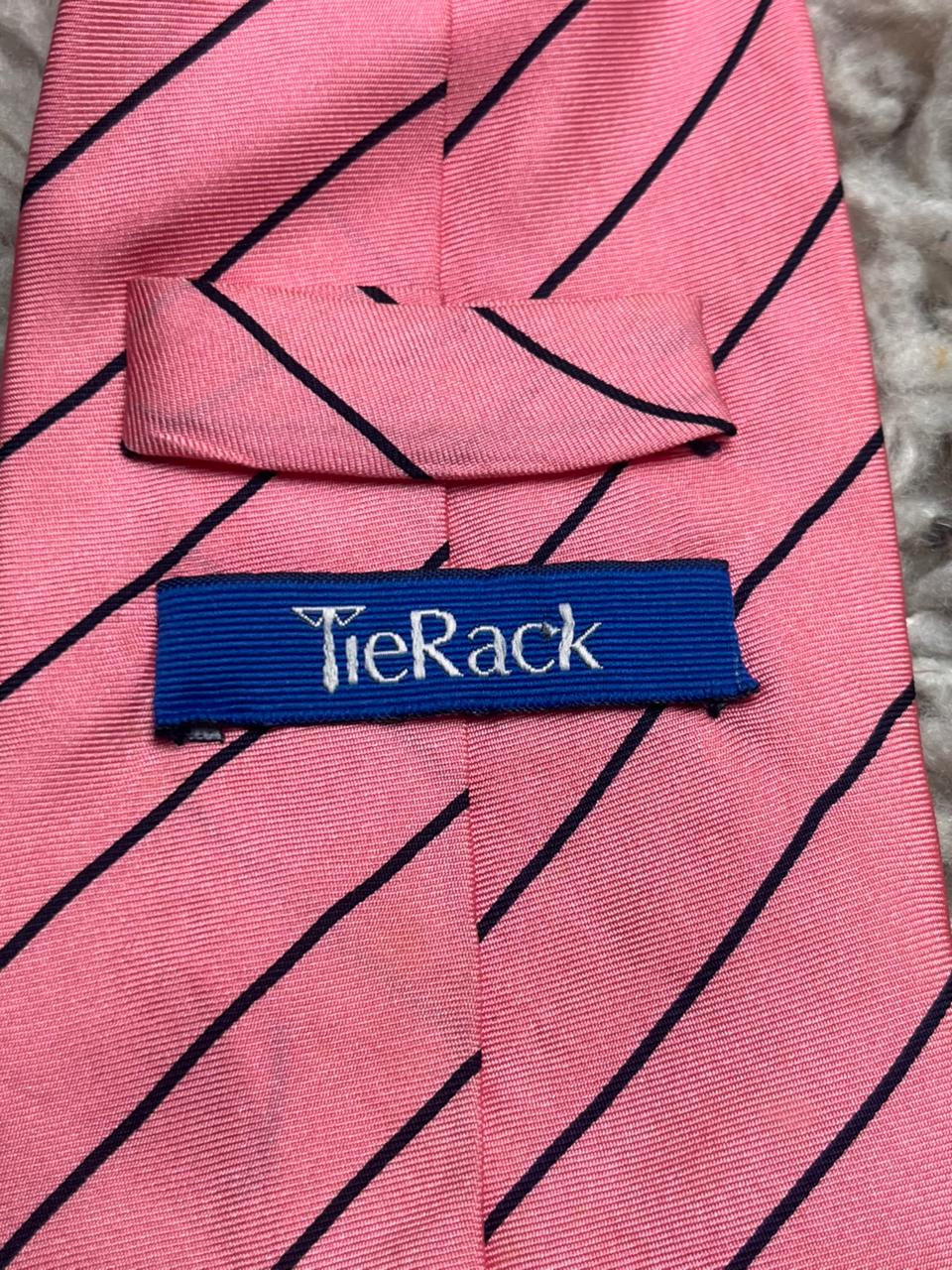 Tie Rack Hot Pink Black Diagonal Thin Repp Stripe 100% Woven Silk Mens Tie