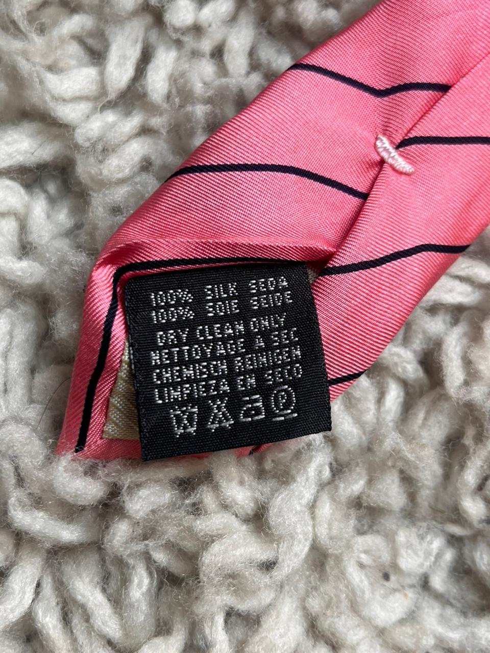 Tie Rack Hot Pink Black Diagonal Thin Repp Stripe 100% Woven Silk Mens Tie