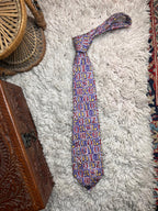 Galileo Royal Purple Red Gold Alphabet Book Letter Print Handmade Pure Silk Tie
