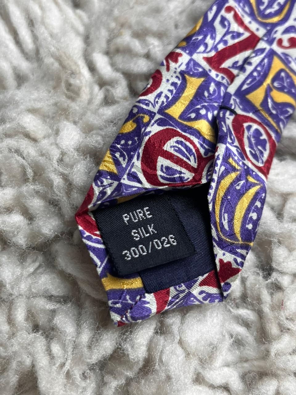 Galileo Royal Purple Red Gold Alphabet Book Letter Print Handmade Pure Silk Tie