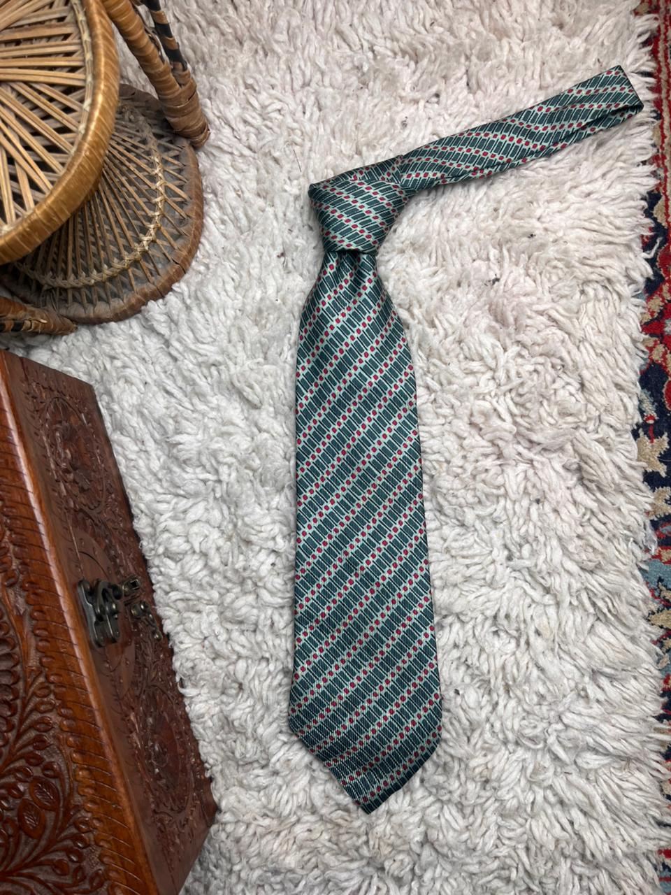 Zucci Teal Green Red Geometric Dot Woven Silk Handmade In Italy Mens Luxury Tie