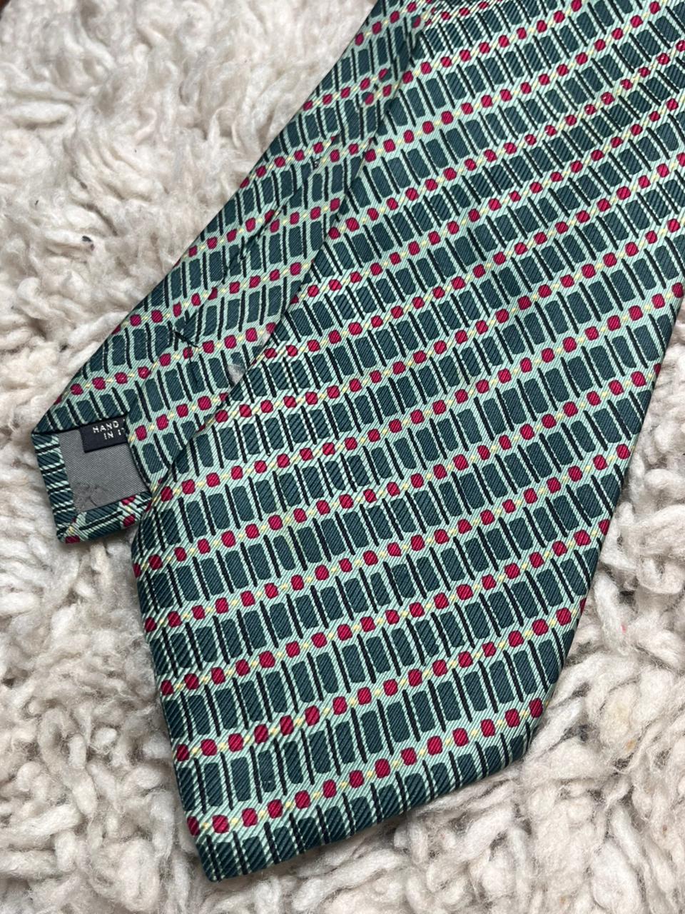 Zucci Teal Green Red Geometric Dot Woven Silk Handmade In Italy Mens Luxury Tie