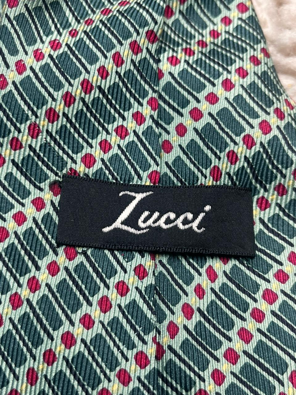 Zucci Teal Green Red Geometric Dot Woven Silk Handmade In Italy Mens Luxury Tie