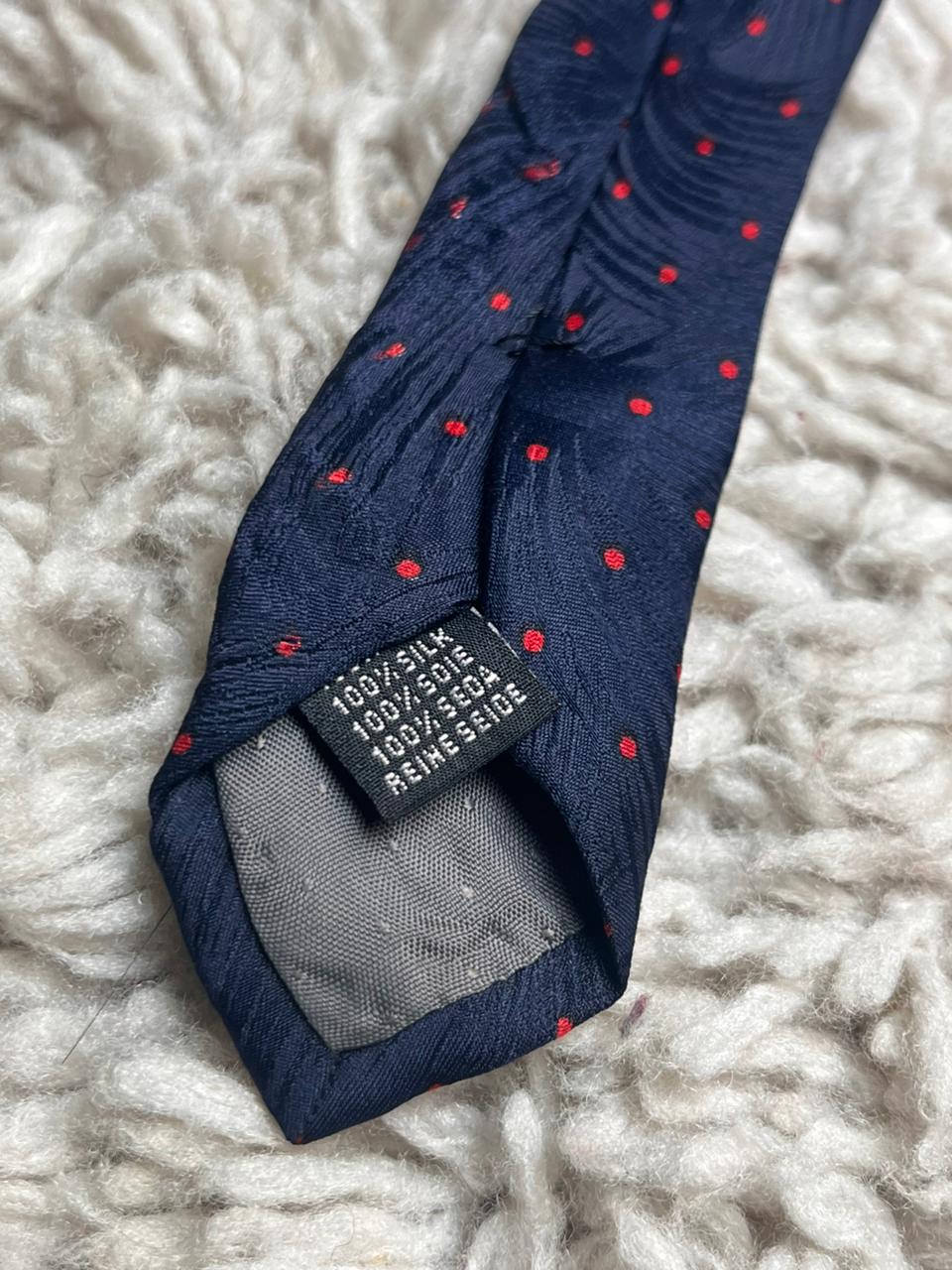 Francesco Borgia Firenze Navy Blue Red Lattice Geometric Floral 100% Silk Mens Tie