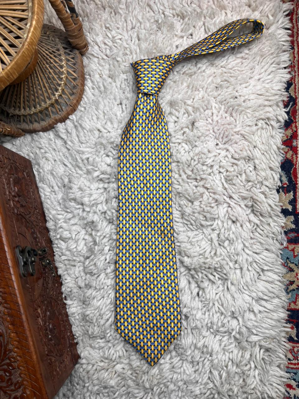 Burton Menswear Navy Blue Cream Textured Multi Stripe Professional 100% Silk Tie