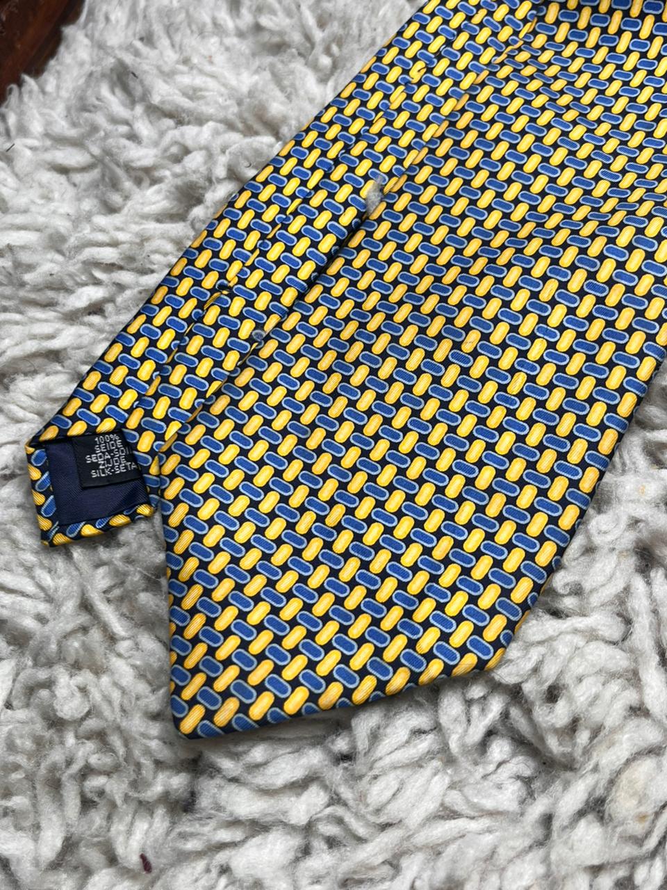 Burton Menswear Navy Blue Cream Textured Multi Stripe Professional 100% Silk Tie