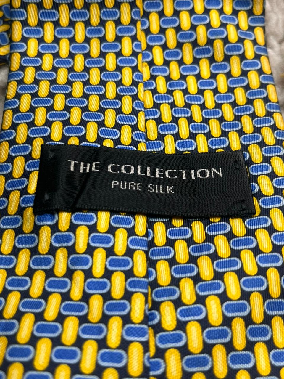 Burton Menswear Navy Blue Cream Textured Multi Stripe Professional 100% Silk Tie