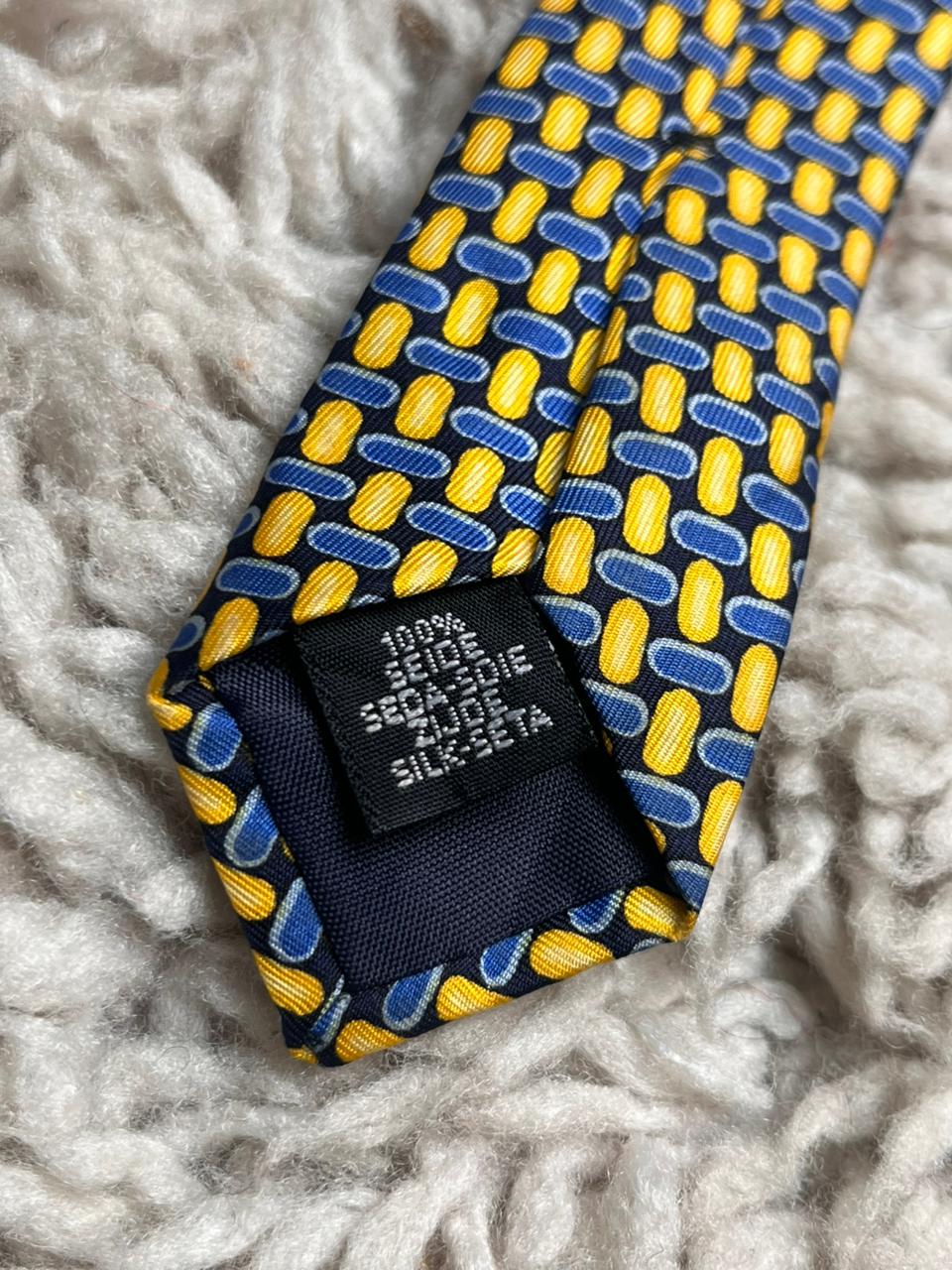 Burton Menswear Navy Blue Cream Textured Multi Stripe Professional 100% Silk Tie