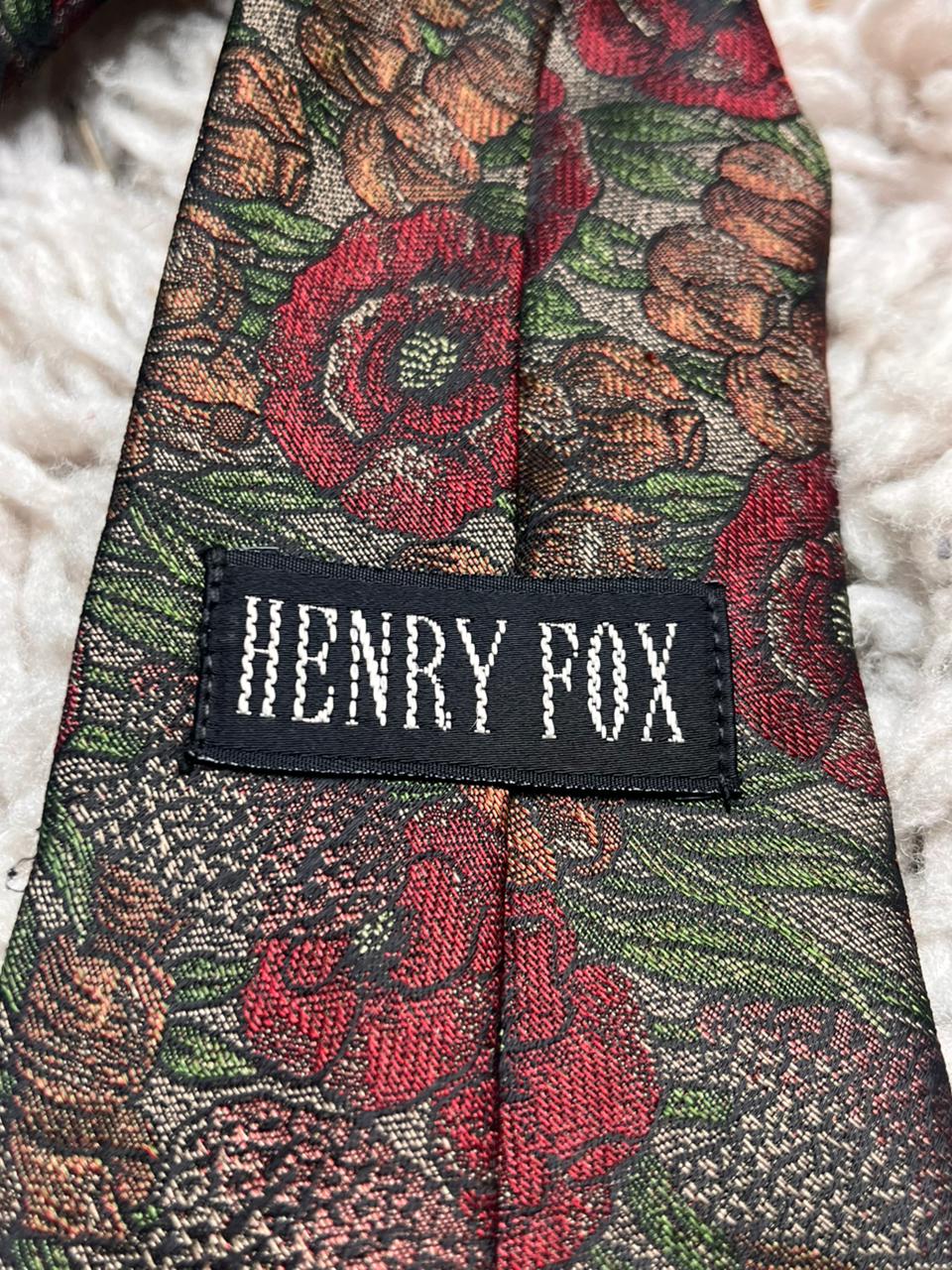 Henry Fox Red Green Tapestry Floral Vintage Made In England Mens Polyester Tie