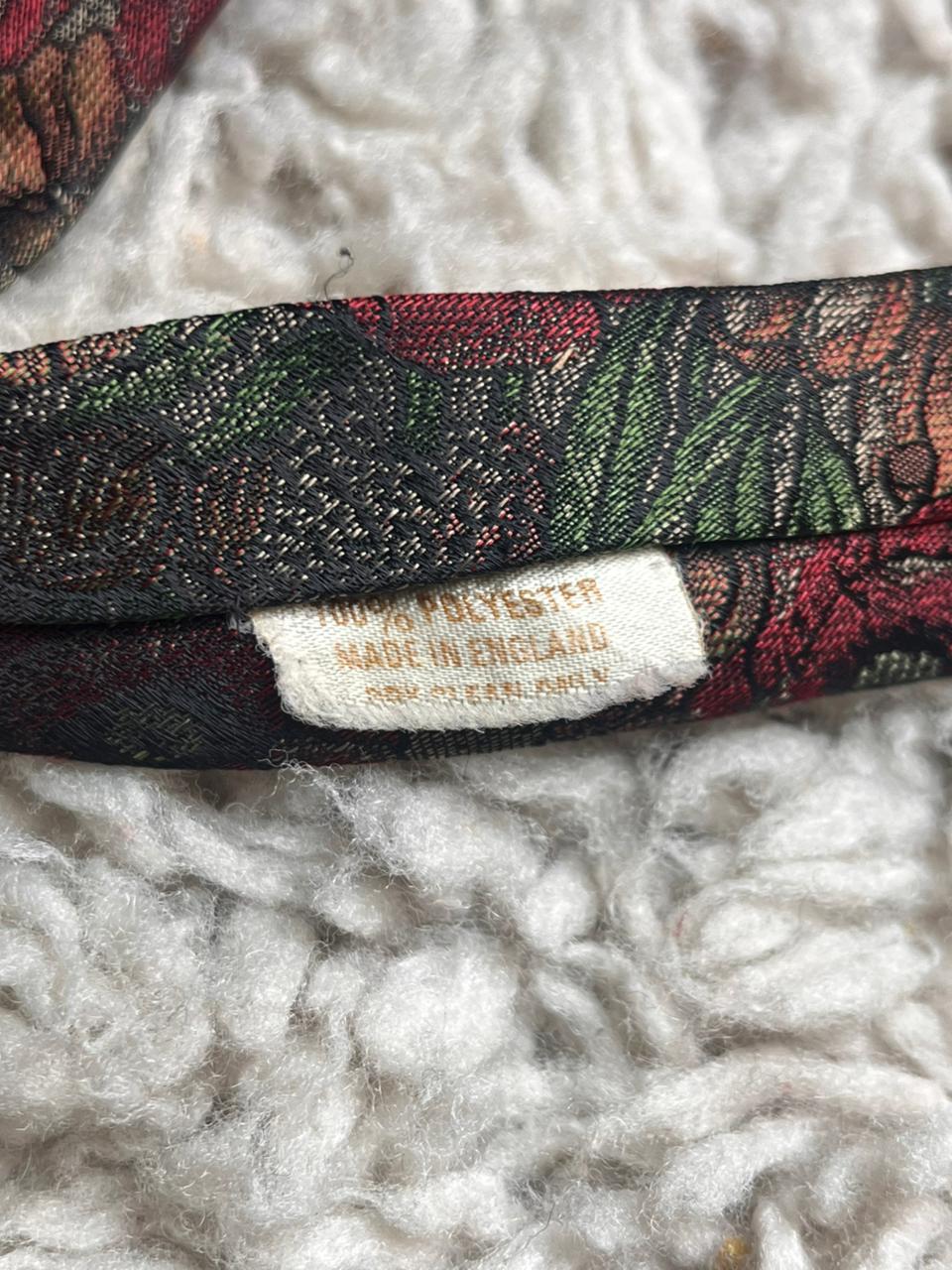 Henry Fox Red Green Tapestry Floral Vintage Made In England Mens Polyester Tie