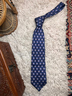 Next Navy Blue Lavender Pink Floral Box Pattern Professional 100% Silk Mens Tie