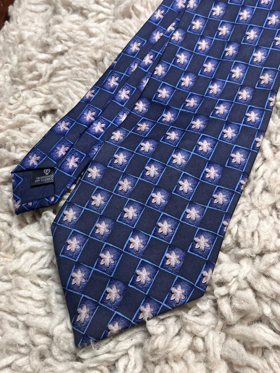 Next Navy Blue Lavender Pink Floral Box Pattern Professional 100% Silk Mens Tie
