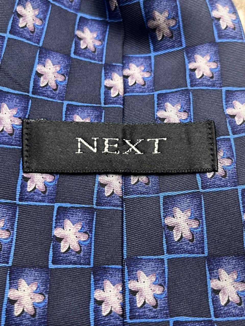 Next Navy Blue Lavender Pink Floral Box Pattern Professional 100% Silk Mens Tie