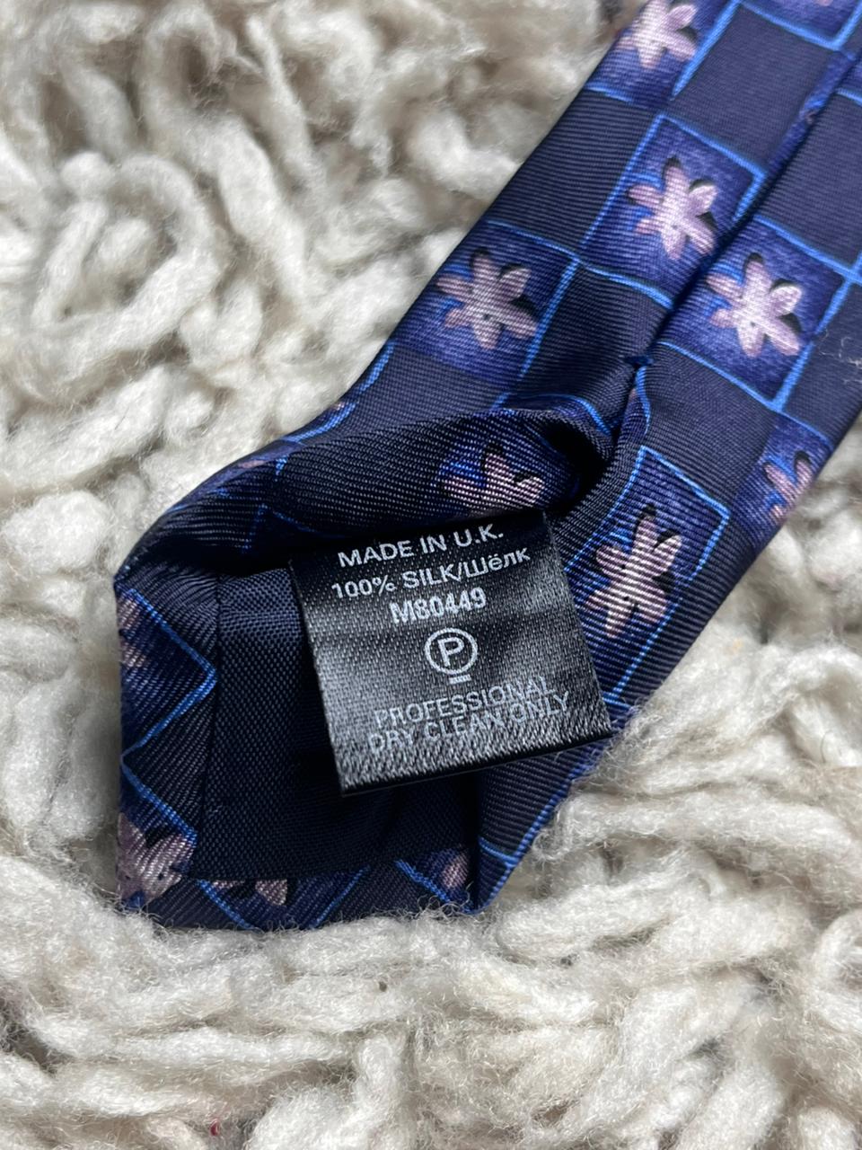 Next Navy Blue Lavender Pink Floral Box Pattern Professional 100% Silk Mens Tie