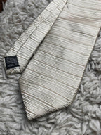 Tie Rack Champagne Gold Textured Horizontal Ribbed Pleated 100% Silk Mens Tie