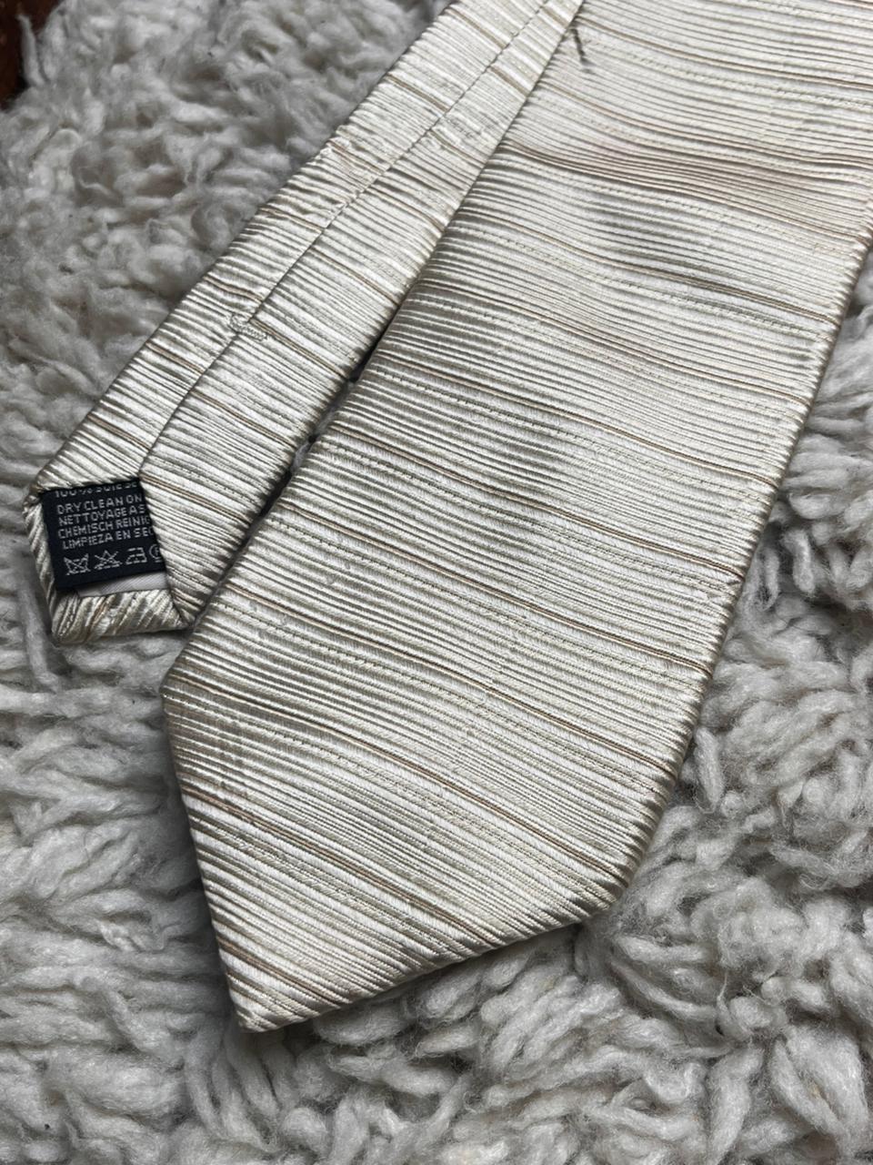 Tie Rack Champagne Gold Textured Horizontal Ribbed Pleated 100% Silk Mens Tie