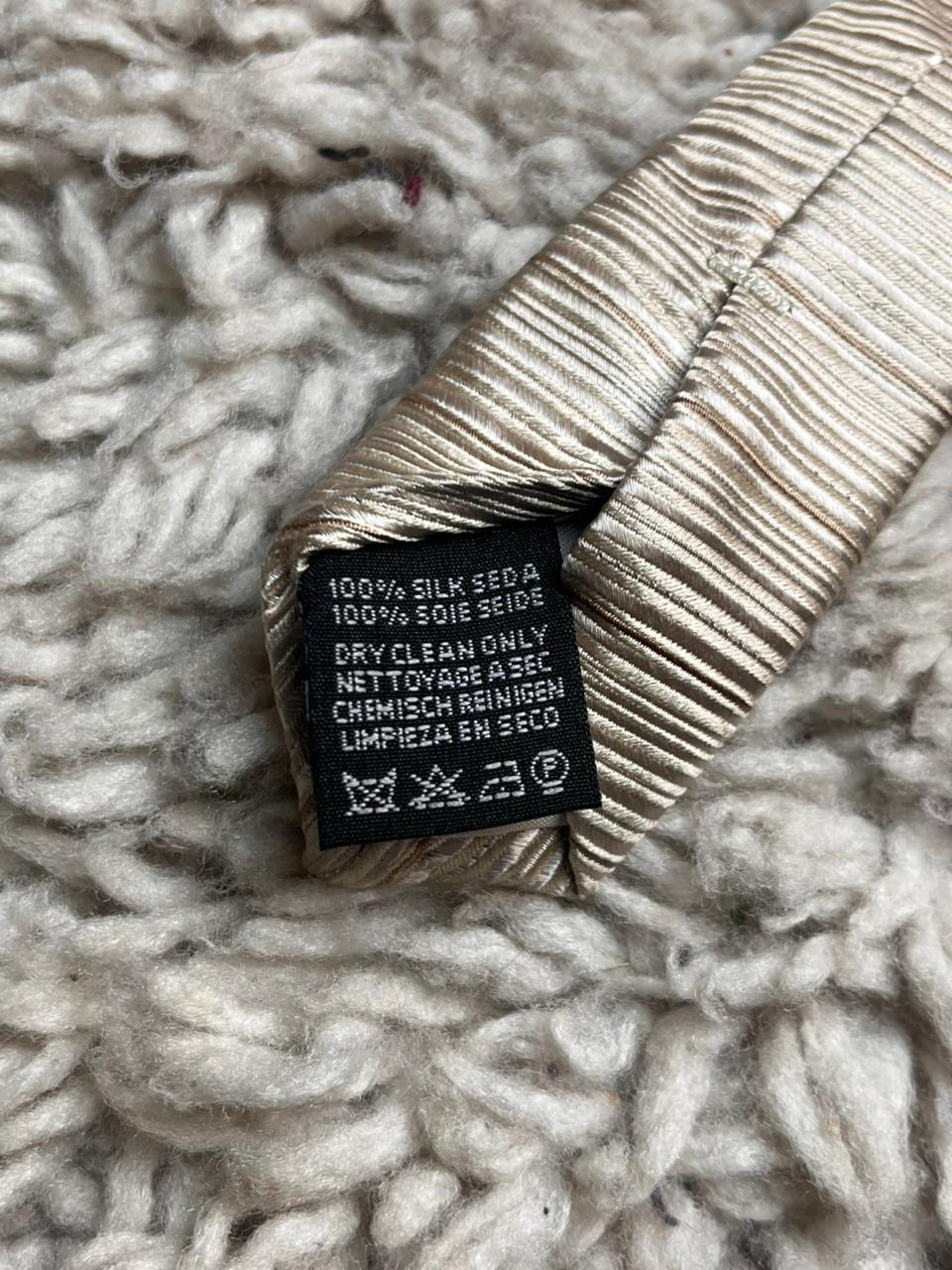 Tie Rack Champagne Gold Textured Horizontal Ribbed Pleated 100% Silk Mens Tie