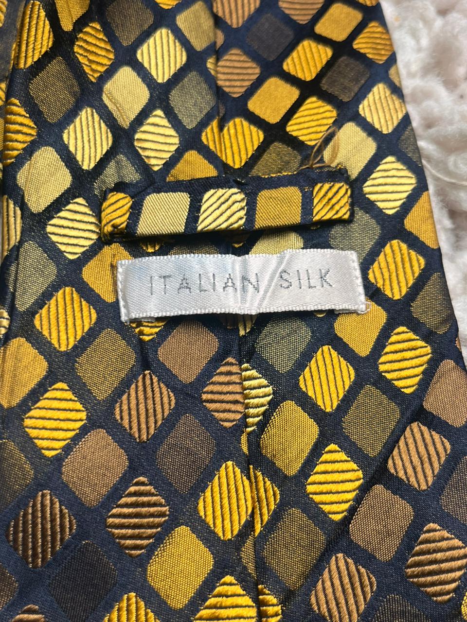 St Michael Marks & Spencer X25 Gold Brown Gradient Geometric 100% Italian Silk Tie