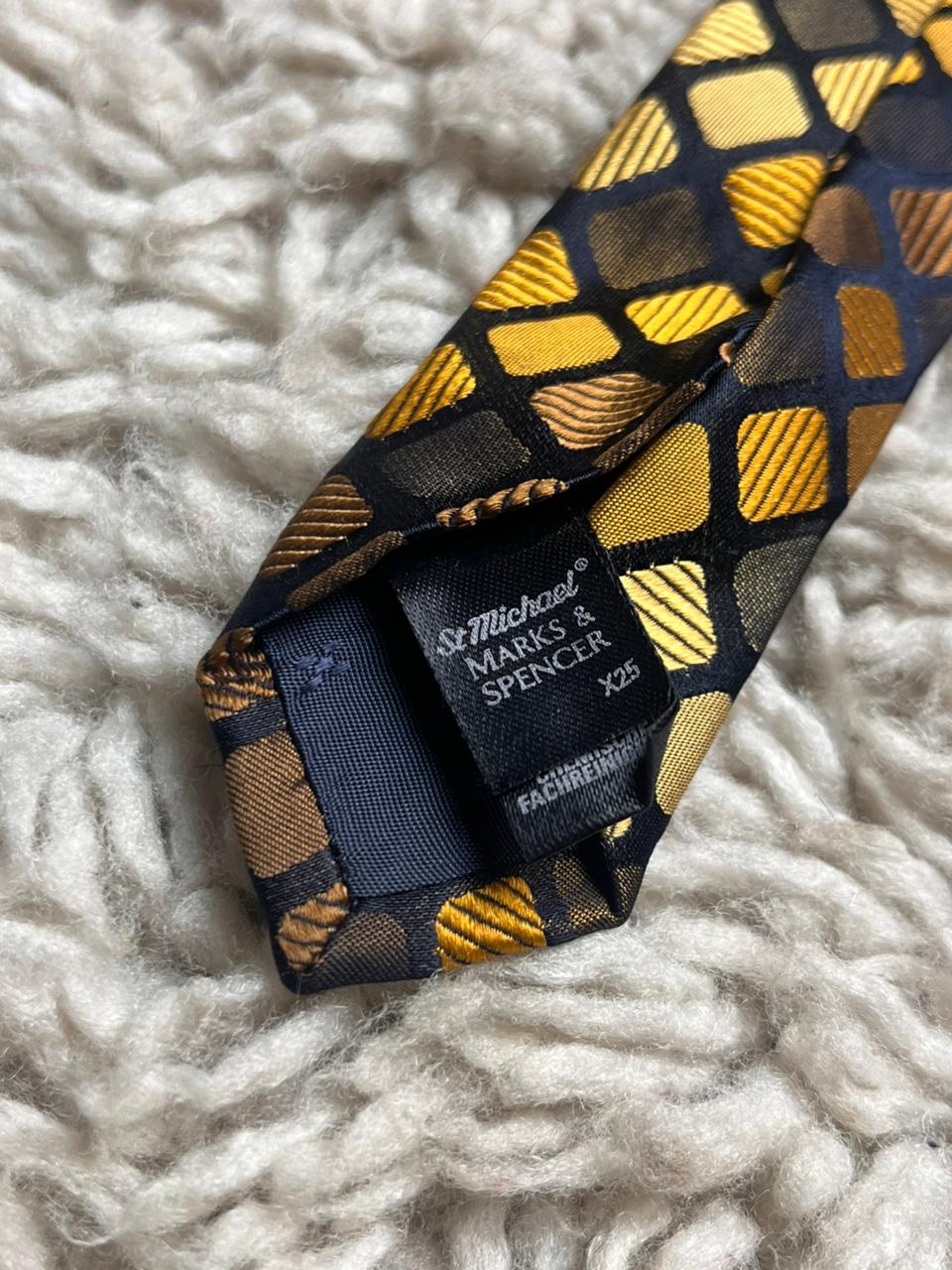 St Michael Marks & Spencer X25 Gold Brown Gradient Geometric 100% Italian Silk Tie