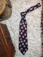 Westbrook Fine Tailoring Burgundy Blue Silver Diamond Floral 100% Silk Mens Tie