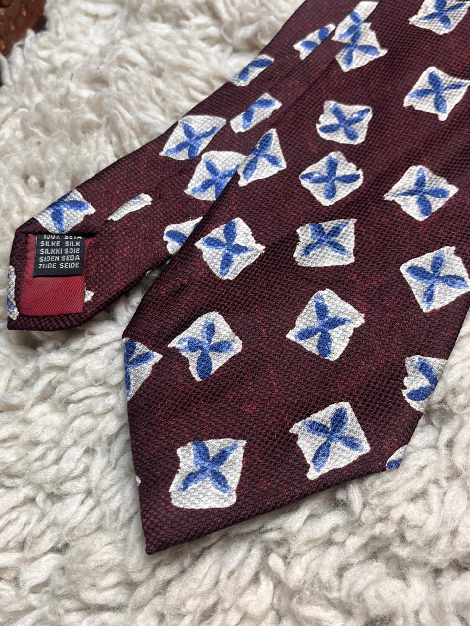 Westbrook Fine Tailoring Burgundy Blue Silver Diamond Floral 100% Silk Mens Tie