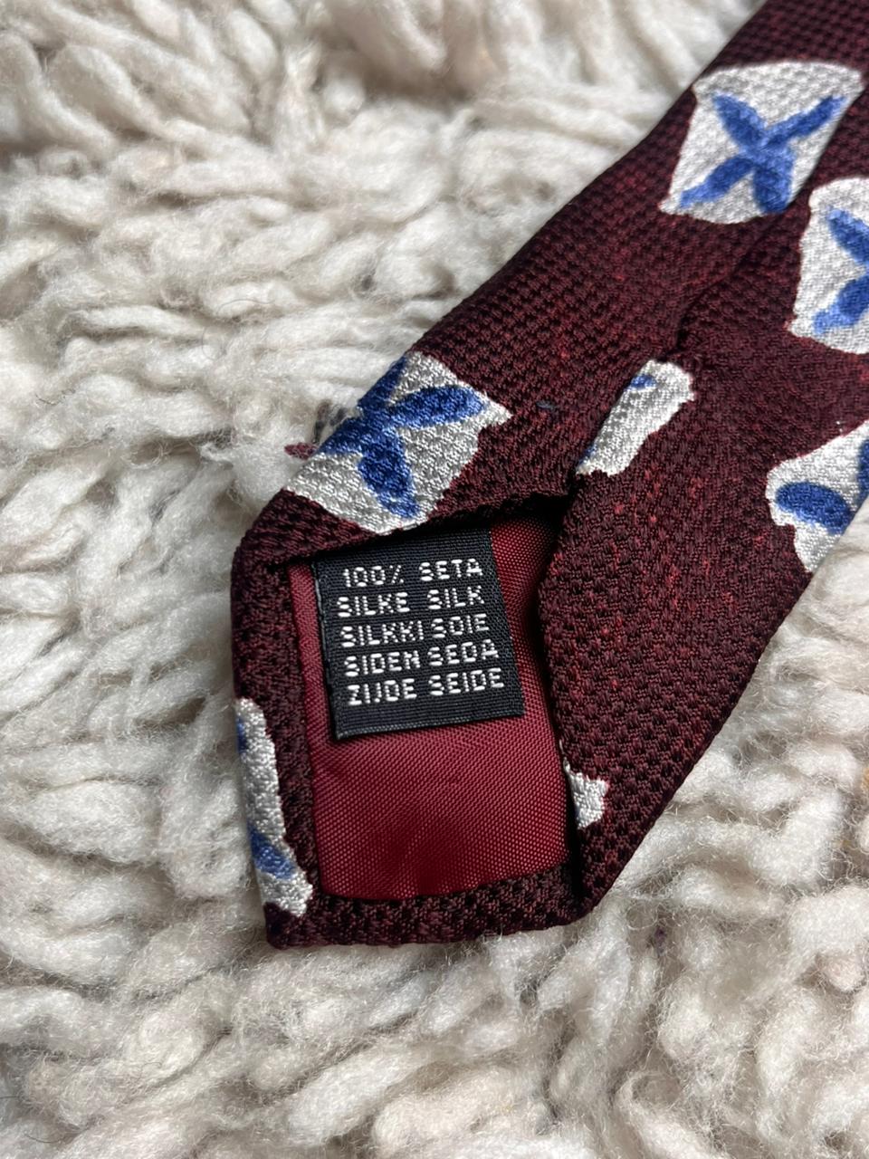 Westbrook Fine Tailoring Burgundy Blue Silver Diamond Floral 100% Silk Mens Tie