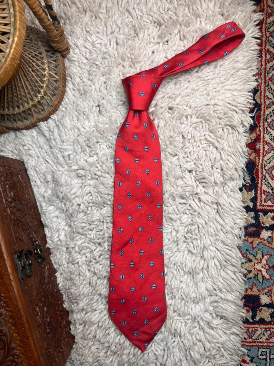 Angelo Bosani Tie Rack Red Blue Diamond Geometric 100% Silk Italian Made Tie