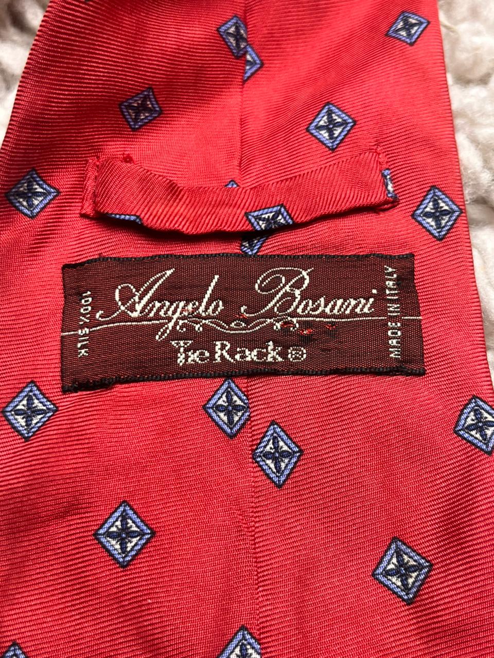 Angelo Bosani Tie Rack Red Blue Diamond Geometric 100% Silk Italian Made Tie