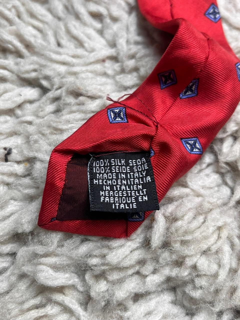 Angelo Bosani Tie Rack Red Blue Diamond Geometric 100% Silk Italian Made Tie