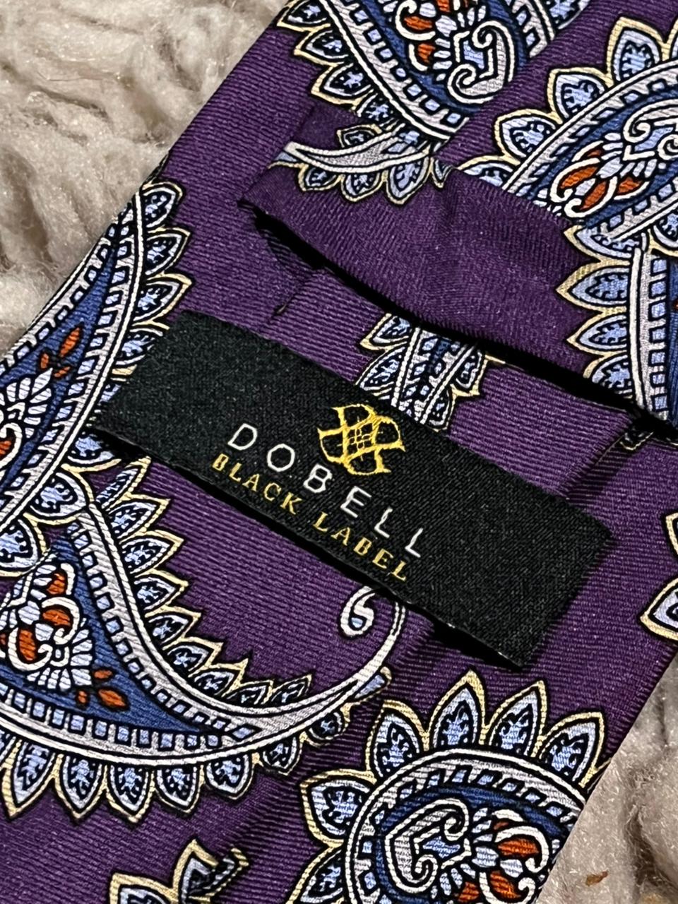 Dobell Black Label Royal Purple Silver Floral Pattern 100% Pure Silk Mens Tie