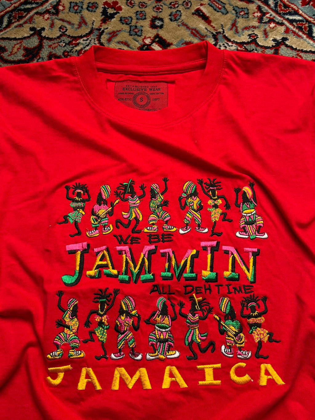 Jamaican Authentic Red Embroidered TEE