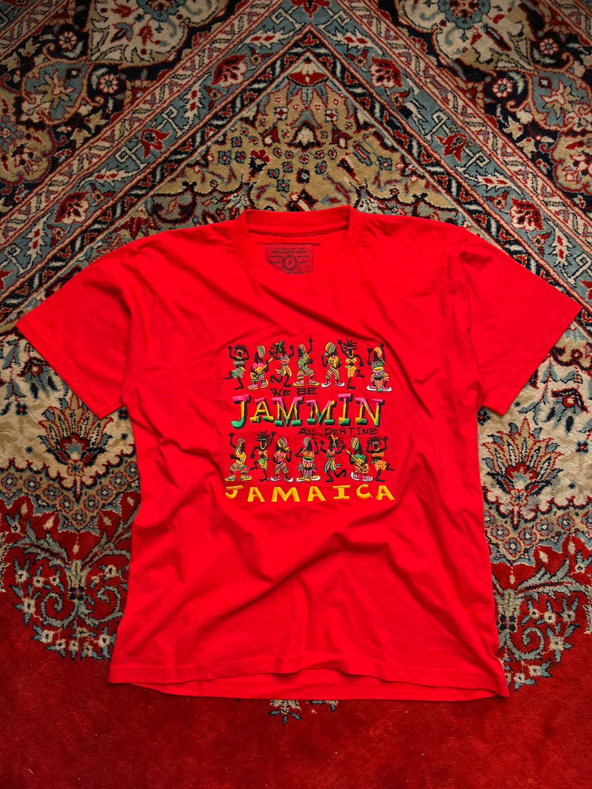 Jamaican Authentic Red Embroidered TEE