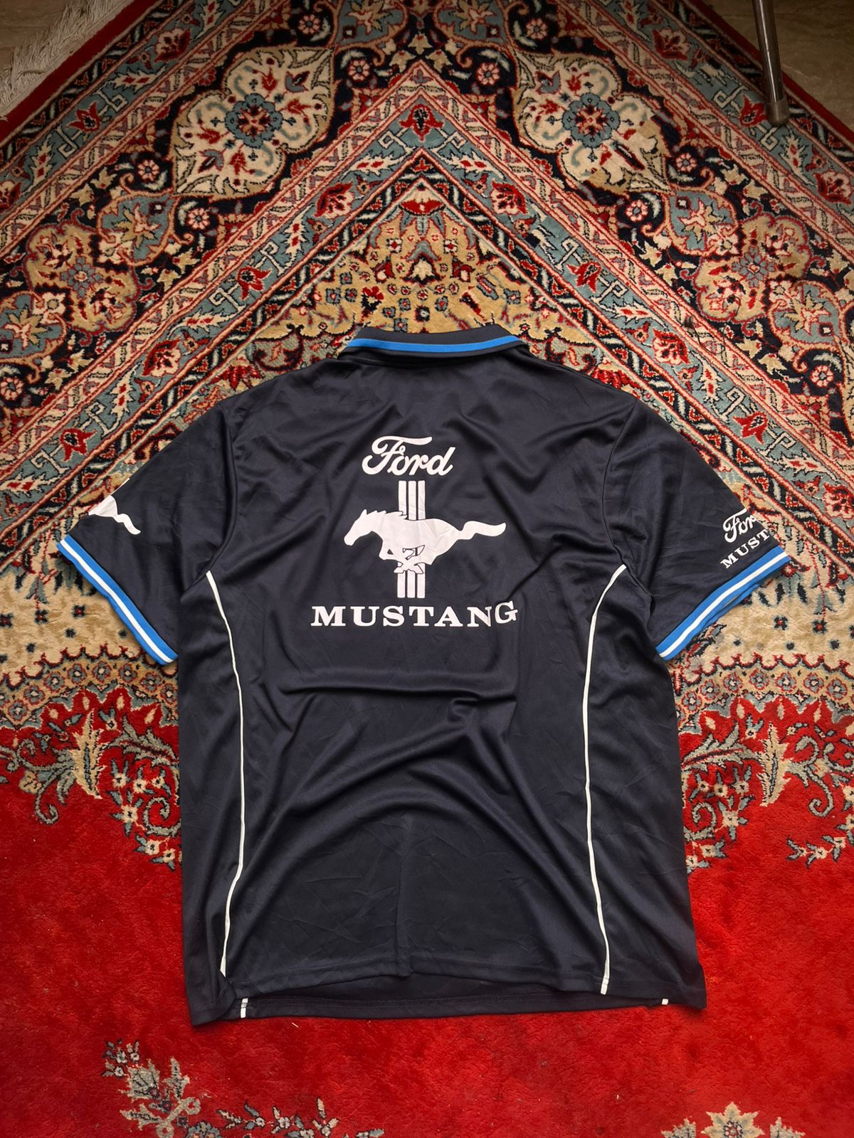 Ford Mustang Racing Performance Polo Navy Blue Mesh TEE