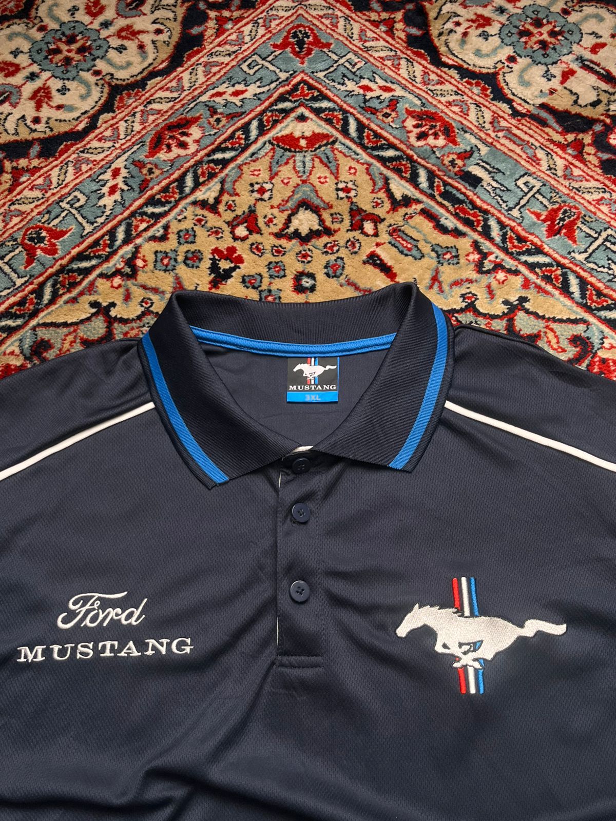 Ford Mustang Racing Performance Polo Navy Blue Mesh TEE