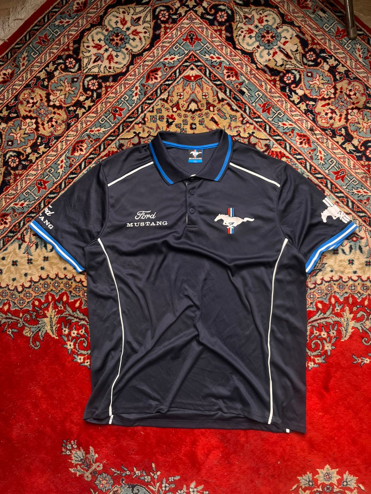 Ford Mustang Racing Performance Polo Navy Blue Mesh TEE