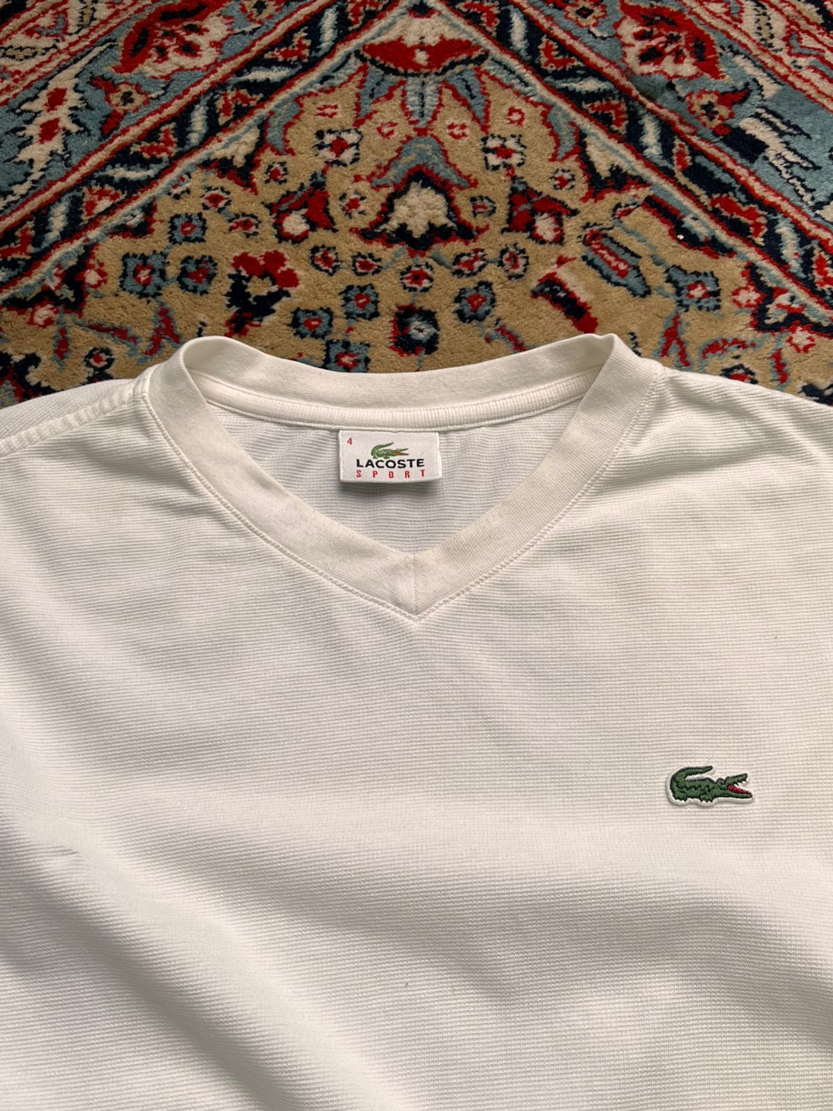 Vintage Lacoste V-Neck Performance Mesh Athletic Cropped TEE