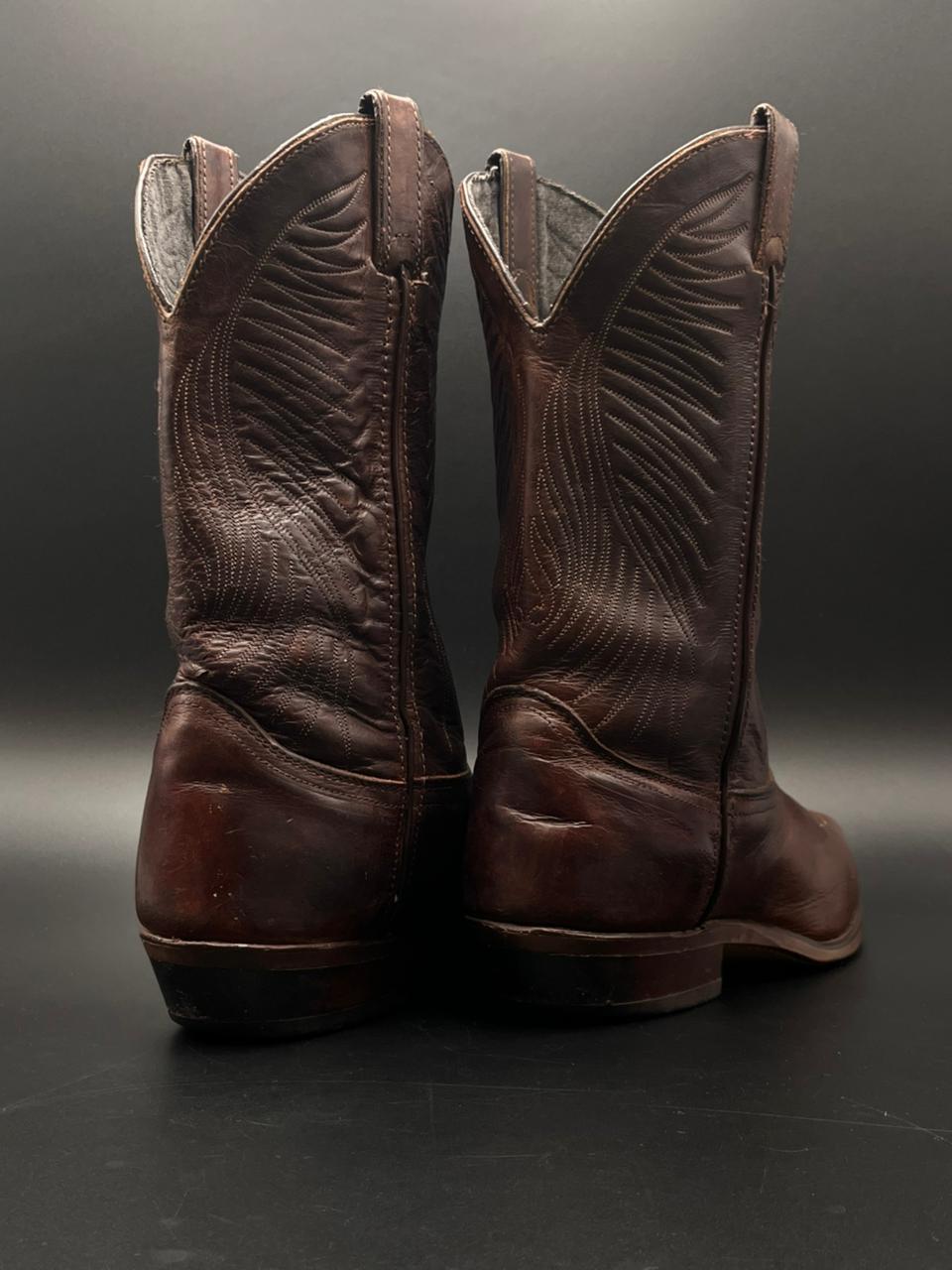 Vintage Western Cowboy Boots Brown Leather Pointed Toe Stitched