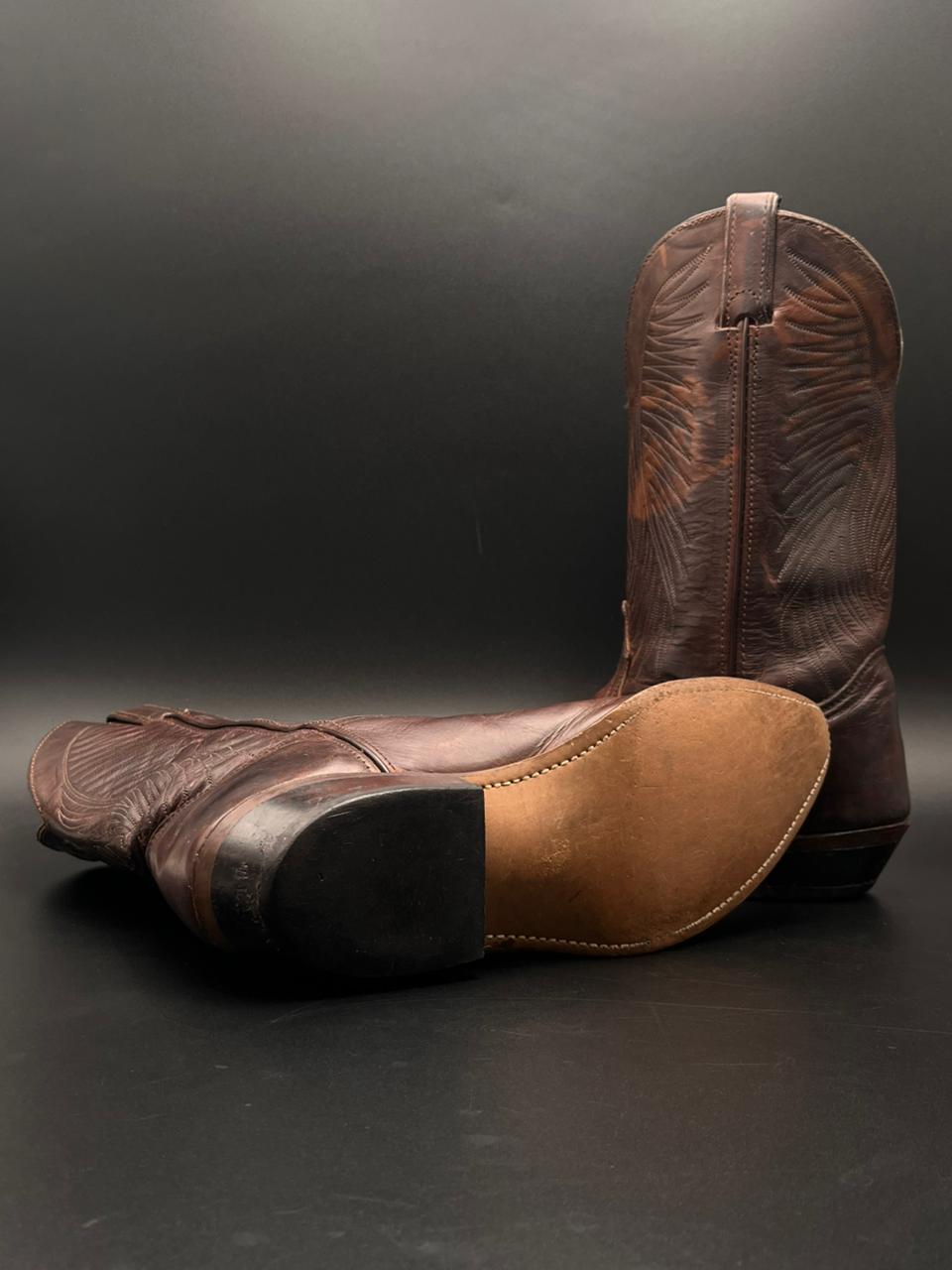 Vintage Western Cowboy Boots Brown Leather Pointed Toe Stitched