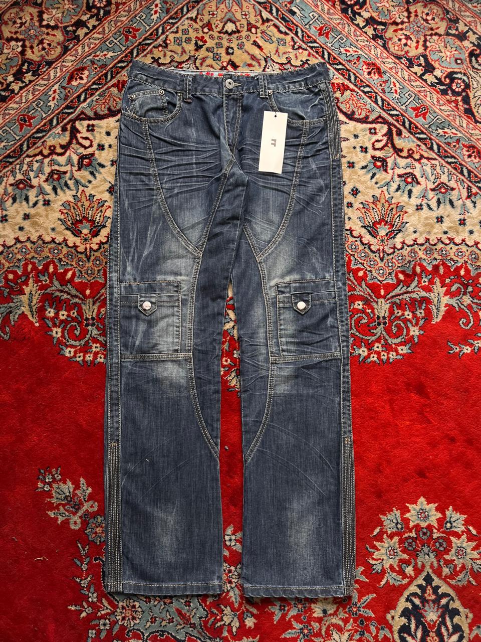 Y Bang Ren Biker Moto Washed Blue Jeans
