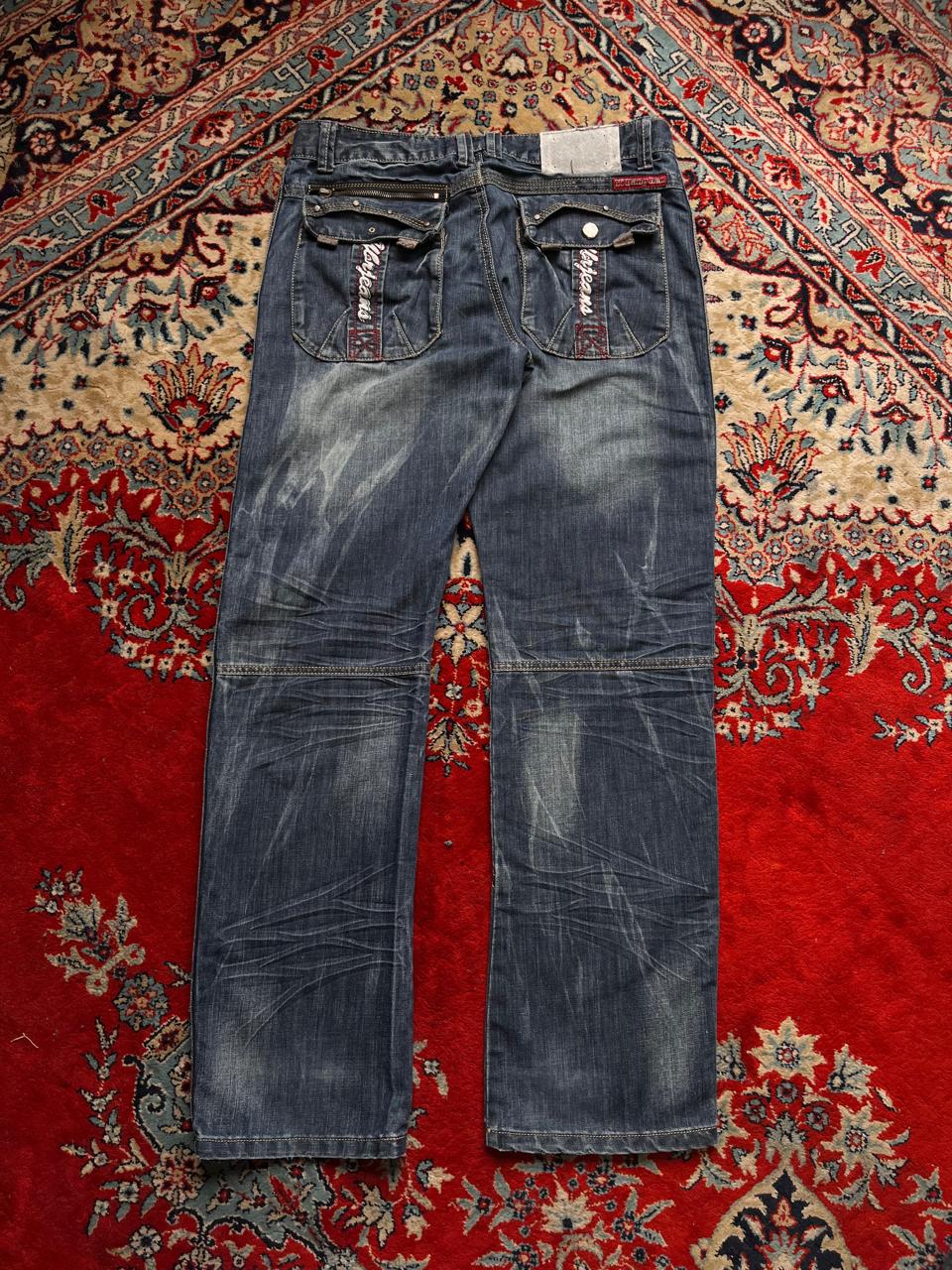 Y Bang Ren Biker Moto Washed Blue Jeans