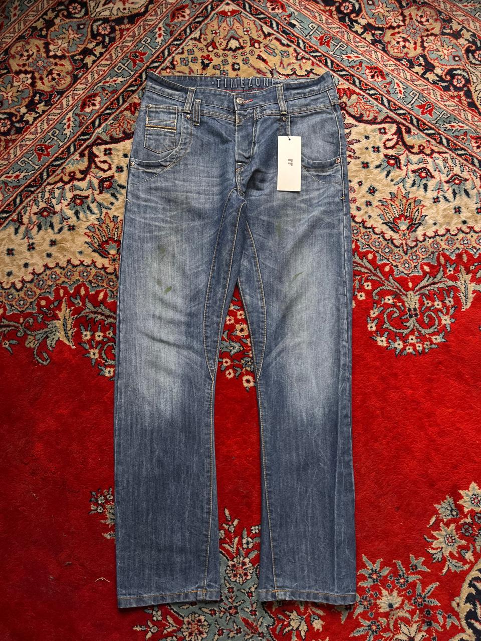 Timezone Blue Faded Washed Straight Fit NON STRETCH JEANS
