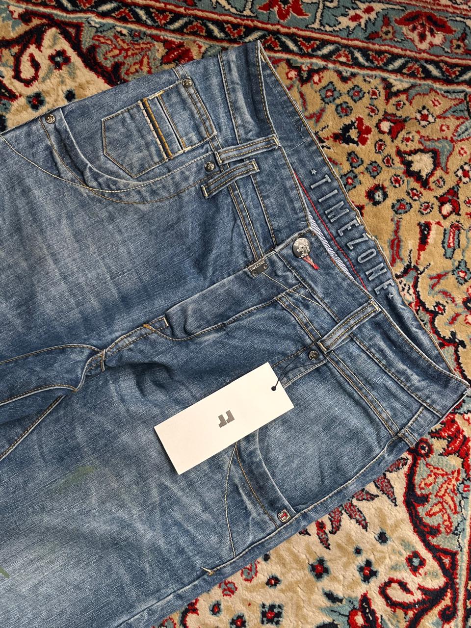 Timezone Blue Faded Washed Straight Fit NON STRETCH JEANS