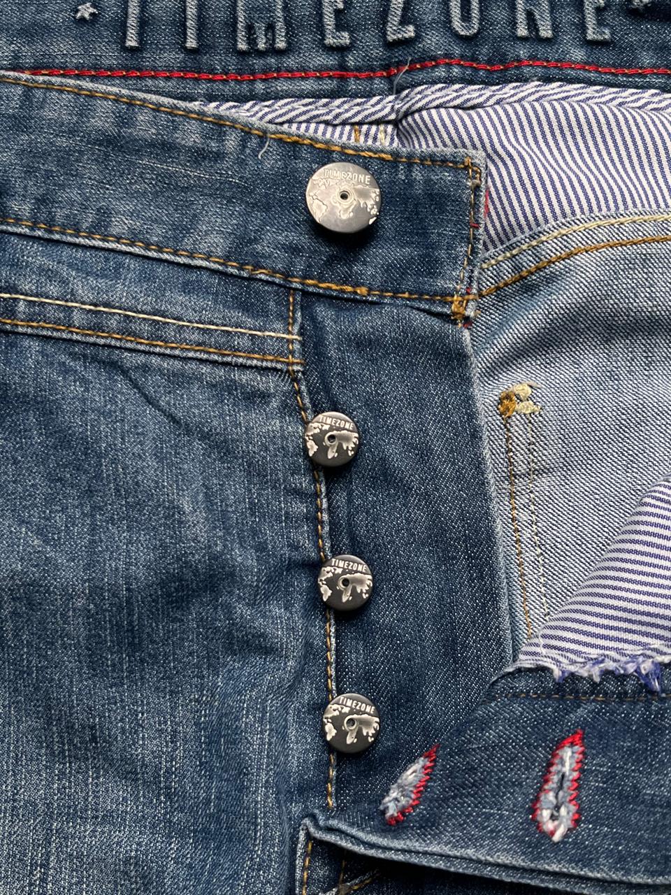 Timezone Blue Faded Washed Straight Fit NON STRETCH JEANS