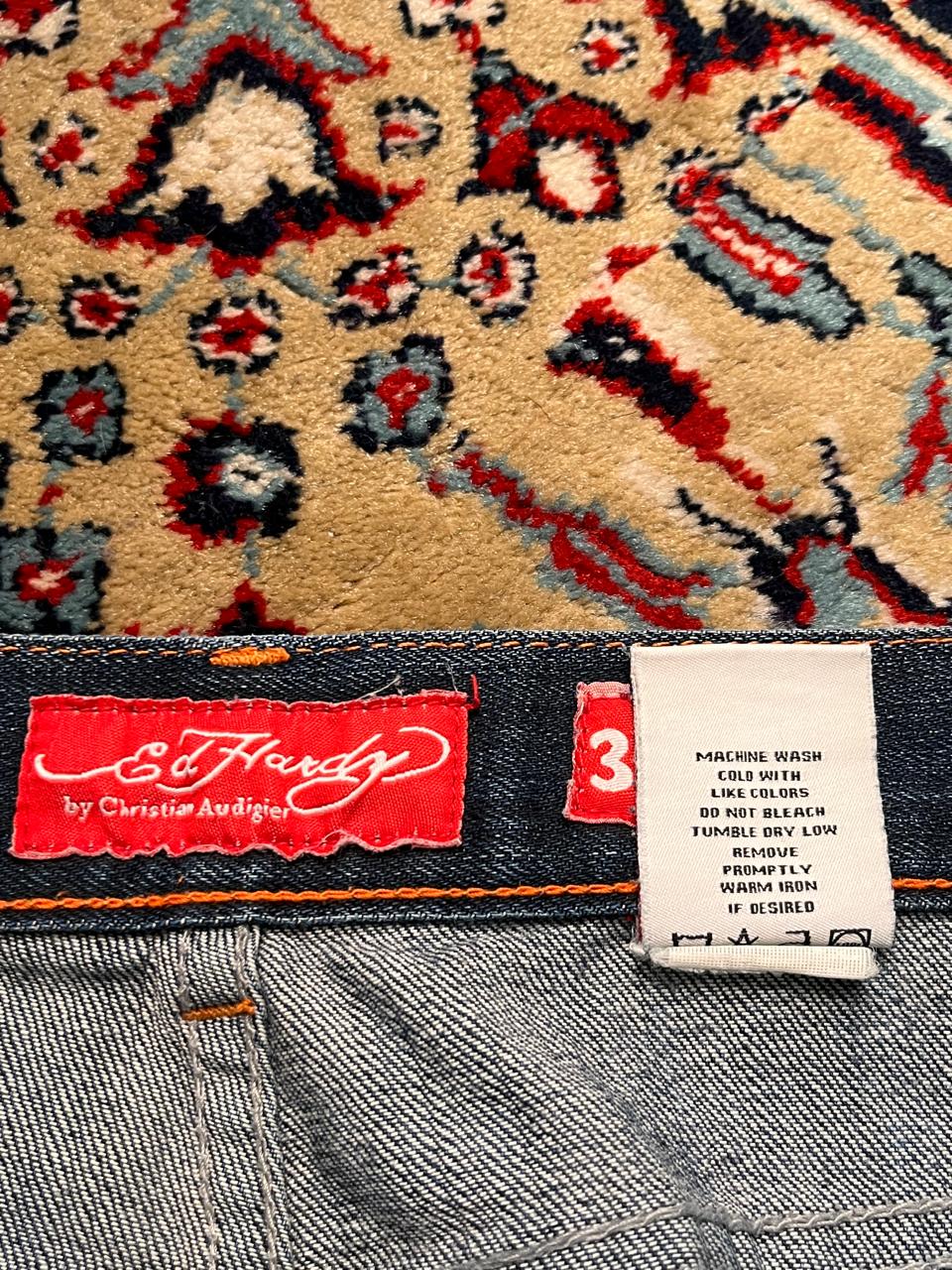 Ed Hardy Blue Denim Eagle American Flag Graphic Y2K NWT Jeans